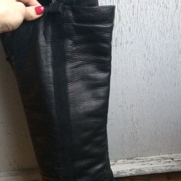 Zara Leather Tuxedo Stripe Over the knee Boots - Picture 2 of 8